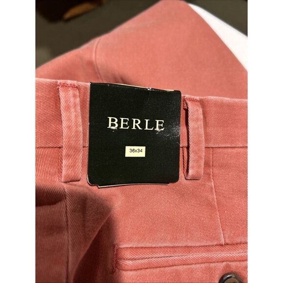 Berle 24357 Flag Red Brick 36 34 Flat Front Chino Preppy Pants Washed Cotton New - Picture 8 of 11